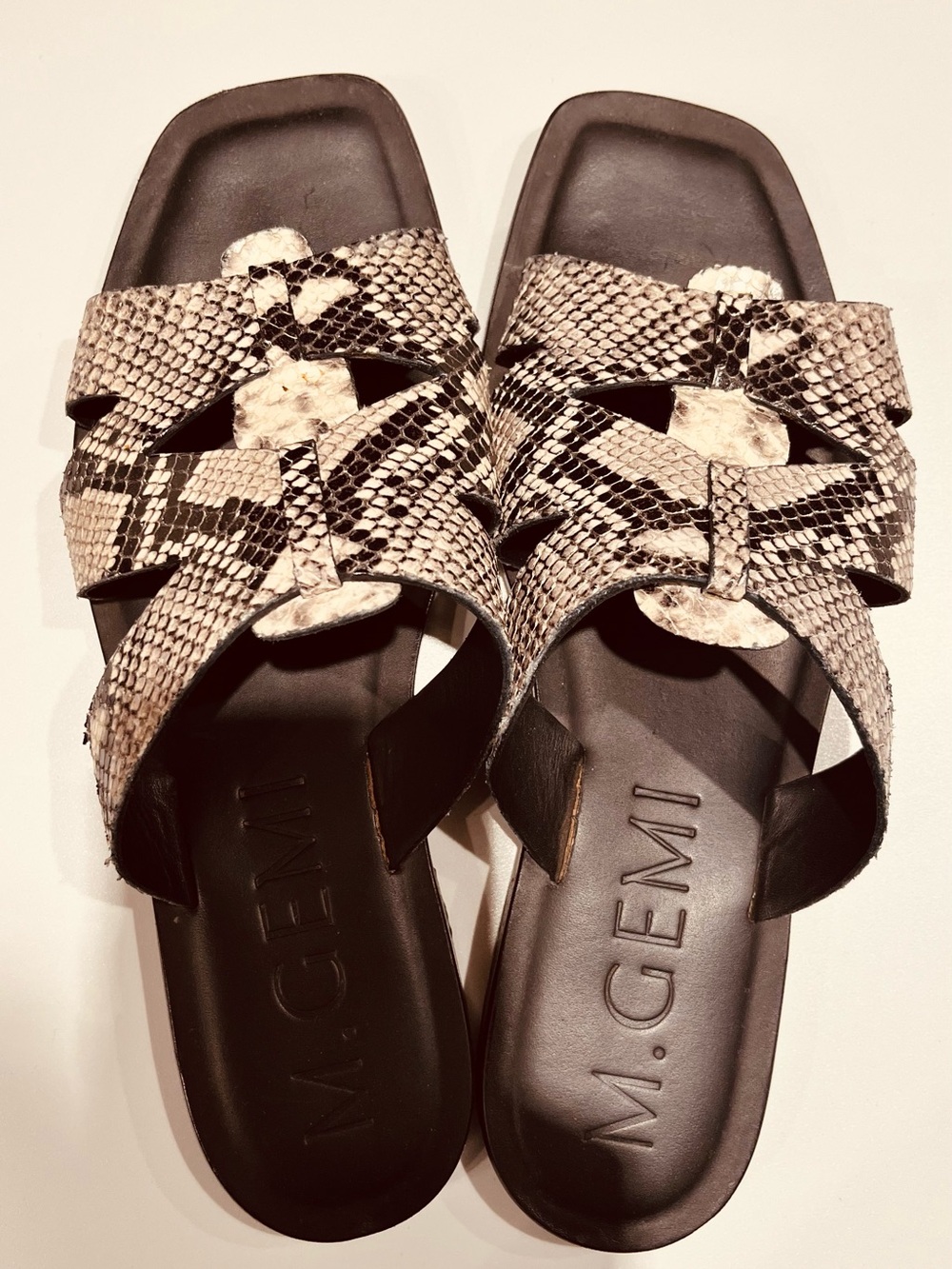 M. Gemi Snake-Print Leather Slide Sandals sz 42